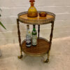 Servierwagen, Minibar 1960's, Rollwagen, Messing, Nussbaum, Eiche, rund, Minibar, 3 Rollen, Tablett, Designklassiker, Mid Century Modern, Vintage-Möbel, Beistelltisch, Teewagen, rund