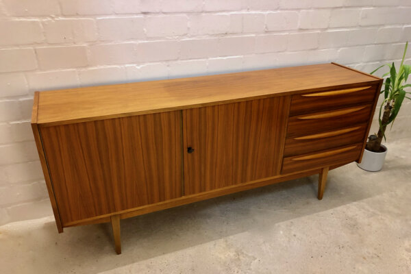 Vintage Sideboard, Anrichte 1960's, Kommode, gestreift, Nussbaum, Designklassiker, Mid Century, 4 Schubladen, Büro, verschließbar, Agentur