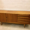 Vintage Sideboard, Anrichte 1960's, Kommode, gestreift, Nussbaum, Designklassiker, Mid Century, 4 Schubladen, Büro, verschließbar, Agentur