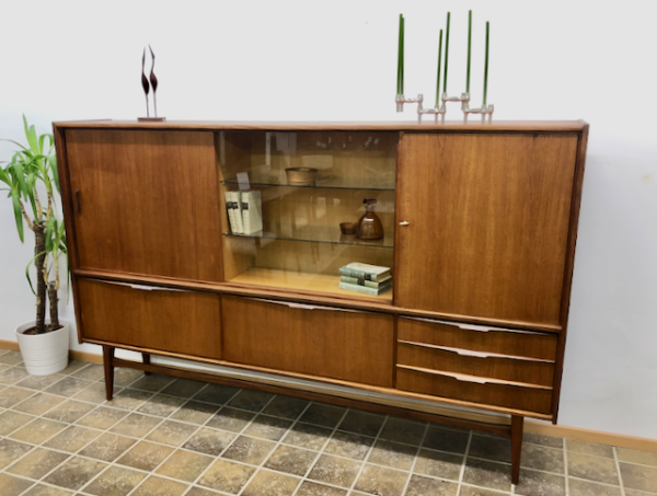 Highboard/ Buffetschrank Bartels Werke, Schrank, Teak, Teakholz, Vintage, Mid Century, Vitrine, Vitrinenschrank, Schubladen, Schiebetüren, dunkles Holz