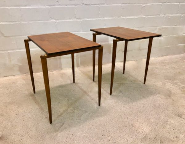 Nesting Tables, Beistelltische Opal Möbel, Nussbaum, Vintage, Mid Century, Satztische, 2er Set, konische Beine, Danish Design, Couchtische, Maserung, 1960's, 1970's