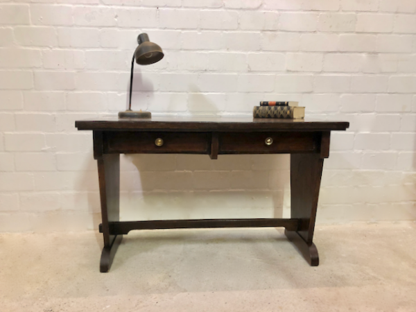 Vintage Schreibtisch, 1950's, braun, 2 Schubladen, dunkel, Mid Century, Resopal, Desk, Arbeitsplatz