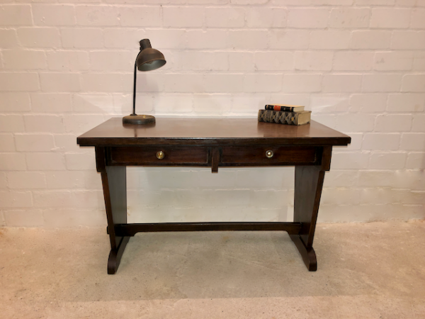 Vintage Schreibtisch, 1950's, braun, 2 Schubladen, dunkel, Mid Century, Resopal, Desk, Arbeitsplatz