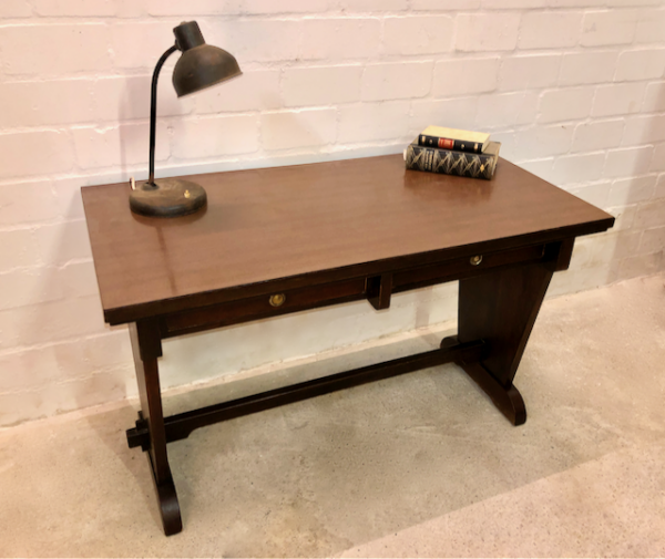 Vintage Schreibtisch, 1950's, braun, 2 Schubladen, dunkel, Mid Century, Resopal, Desk, Arbeitsplatz