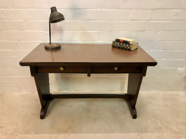 Vintage Schreibtisch, 1950's, braun, 2 Schubladen, dunkel, Mid Century, Resopal, Desk, Arbeitsplatz