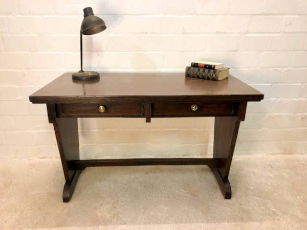 Vintage Schreibtisch, 1950's, braun, 2 Schubladen, dunkel, Mid Century, Resopal, Desk, Arbeitsplatz