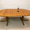Vintage Esstisch, Teakholz rund/ oval, ausziehbar, Danish Design, 2 Einsteckplatten, dicke Tischplatte, 1970, 1980, Made in Denmark