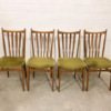 Vintage Dining Chairs, 4er Set, helles Holz, Mohair, Samt, Sprossenstuhl, grün, gelb, Buche, 1960's
