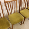Vintage Dining Chairs, 4er Set, helles Holz, Mohair, Samt, Sprossenstuhl, grün, gelb, Buche, 1960's