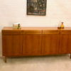 Vintage Sideboard, Nussbaum, 1970's, GE-EL, schlicht, grifflos, Schubladen, Türen, helles Holz, Mid Century, Design, Klassiker