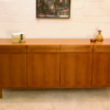 Vintage Sideboard, Nussbaum, 1970's, GE-EL, schlicht, grifflos, Schubladen, Türen, helles Holz, Mid Century, Design, Klassiker