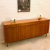 Vintage Sideboard, Nussbaum, 1970's, GE-EL, schlicht, grifflos, Schubladen, Türen, helles Holz, Mid Century, Design, Klassiker