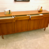 Vintage Sideboard, Nussbaum, 1970's, GE-EL, schlicht, grifflos, Schubladen, Türen, helles Holz, Mid Century, Design, Klassiker