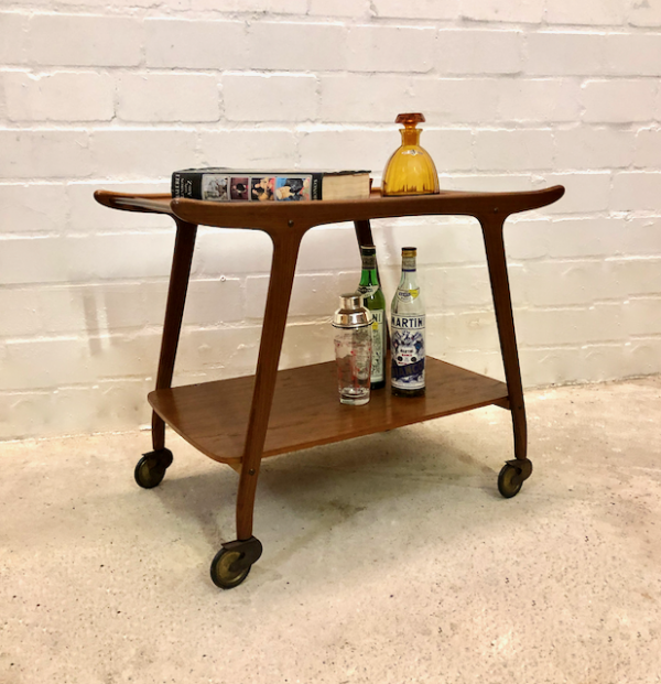 Mid Century Teakholz Servierwagen, 1960's, Vintage, Danish Design, Tablettwagen, Rollwagen, Teewagen, Beistelltisch, Made in Denmark, Designklassiker, Minibar, Barmöbel