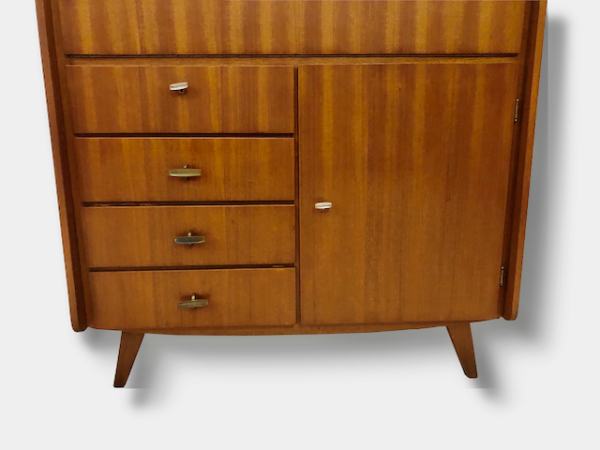 Musterring Sekretär, Mid Century 1960's, Nussbaum, Schreibschrank, Schreibtisch, Arbeitsplatz, home office, Vintage, 1960's, 1970, Designklassiker, 4 Schubladen, verschließbar, braun