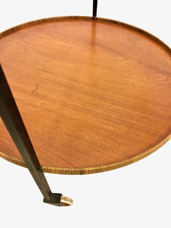 Mid Century Tablettwagen, Teak/ Metall, Korbgeflecht, Beistellwagen, Metallgestell, Vintage, 1960's, groß, auf Rollen, Designklassiker, abnehmbar