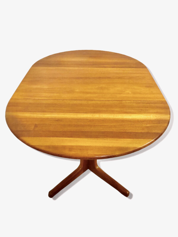 Teak Esstisch, Danish Design, 1970's, rund, Vintage, Mid Century, ausziehbar, Einsteckplatte, erweiterbar, Teakwood, dünne Platte, Tafel, Dining Table, Made in Denmark