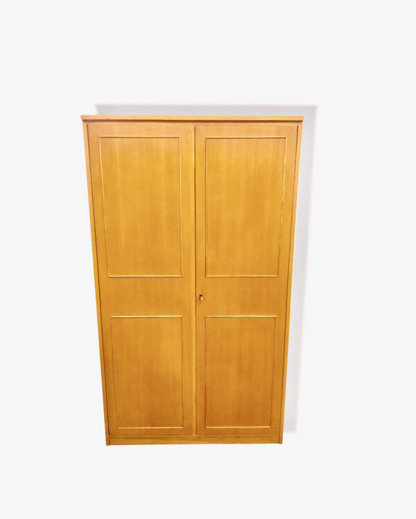 Kleiderschrank WK Möbel, Vintage 1960's, Mid Century, helles Holz, Rüster/ Ulme, Highboard, Dielenschrank, Kleiderstange, Ablagefächer, Krawattenhalter, 1970's, Klassiker, Made in Germany, kompakt, schlicht, zeitlos