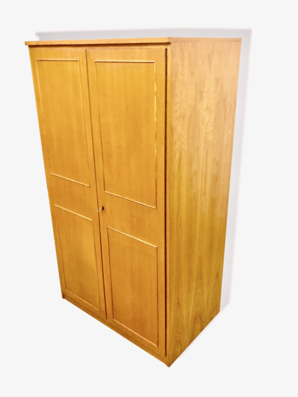 Kleiderschrank WK Möbel, Vintage 1960's, Mid Century, helles Holz, Rüster/ Ulme, Highboard, Dielenschrank, Kleiderstange, Ablagefächer, Krawattenhalter, 1970's, Klassiker, Made in Germany, kompakt, schlicht, zeitlos