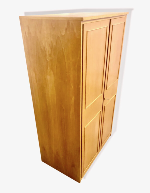 Kleiderschrank WK Möbel, Vintage 1960's, Mid Century, helles Holz, Rüster/ Ulme, Highboard, Dielenschrank, Kleiderstange, Ablagefächer, Krawattenhalter, 1970's, Klassiker, Made in Germany, kompakt, schlicht, zeitlos