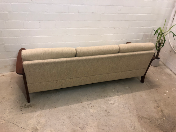 Danish Daybed, 3er Sofa 1970's, Teak, Teakholz, Schlafsofa, Mid Century, Liege, hell, weiß, skandinavisch, Wollbezugsstoff, gewebt, 1960, 60er, 70er, Danish Design, Made in Denmark, Designklassiker, gepolstert