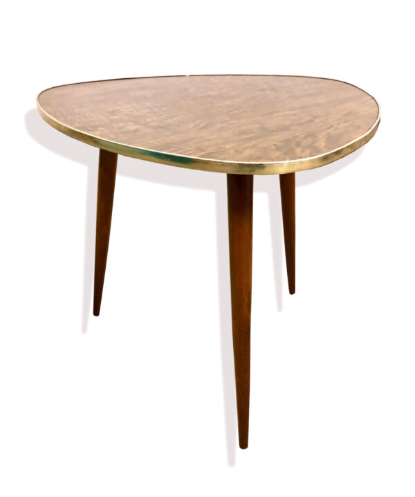 Mid Century Beistelltisch 1960's, Opal, Möbel, Nierentisch, Blumenhocker, Vintage, 1970, konische Beine, Lampentisch, Couchtisch, Beistelltisch, Klassiker, Design, Dreibein, Nussbaum