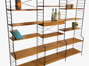 WHB Regalsystem, Vintage 1970's, Teak, Teakholz, String Regal, Leiterregal, Regalwand, Bibliothek, Bücherregal, Schubladen, Danish, Designklassiker, groß, helles Holz