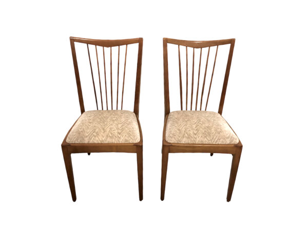 Mid Century Dining Chairs, 6er - Set, Sprossenstühle, Vintage, 60er, 70er, gepolstert, Federkern, Nussbaum, Holz, Esszimmer