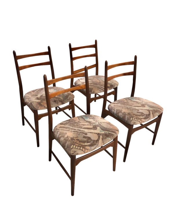 4er Set Teakholzstühle, Danish 1960's, Teak, Sprossen, Dining Chairs, Esszimmerstühle, Vintage, Wohnküche, dunkles Teakholz, Designklassiker, Designer, Interior