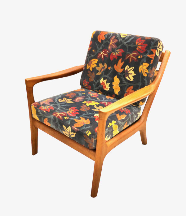 Easy Chair Ole Wanscher 1960's, Sessel, Teak, Danish Design, Armlehnen, Lounge, bequem, Komfort, Designklassiker, Made in Denmark, 1970, Vintage, Polster, floral, Muster, Blumen, Blätter