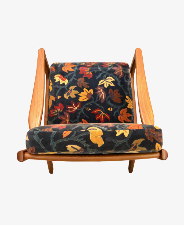 Easy Chair Ole Wanscher 1960's, Sessel, Teak, Danish Design, Armlehnen, Lounge, bequem, Komfort, Designklassiker, Made in Denmark, 1970, Vintage, Polster, floral, Muster, Blumen, Blätter