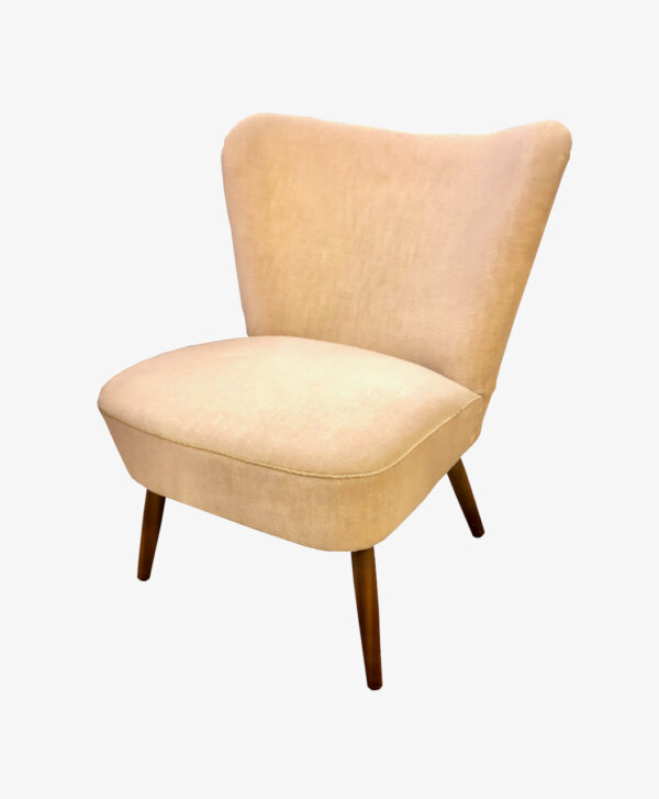 Mid Century Cocktailsessel 1960's, Samtbezug, beige, bequem, hell, Sessel, Lounge, Chair, Designklassiker, Vintage, 1970, 1950