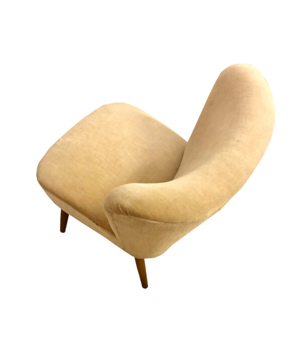 Mid Century Cocktailsessel 1960's, Samtbezug, beige, bequem, hell, Sessel, Lounge, Chair, Designklassiker, Vintage, 1970, 1950