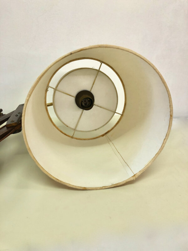 Mid Century Teakholz Scherenlampe, gelber Schirm, Teak, Gelenk, Wandlampe, Stecker, Danish, Design, Designklassiker, 1960's, 60er, 1970's, 70er, weiß, Skandinavisch