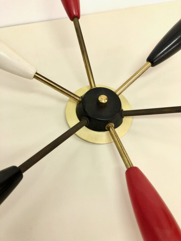 Große Sputnik Lampe 1950's, Deckenleuchte, Mid Century, Vintage, Design, Klassiker, Wandleuchte, schwarz, weiß, rot, Spinnenlampe, E14, Messing, Metall, 1960, 60er, 50er