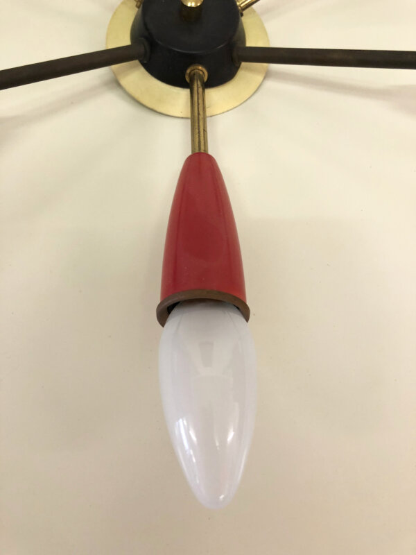 Große Sputnik Lampe 1950's, Deckenleuchte, Mid Century, Vintage, Design, Klassiker, Wandleuchte, schwarz, weiß, rot, Spinnenlampe, E14, Messing, Metall, 1960, 60er, 50er