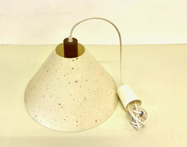 Papierlampe Teak Danish Design, Hängelampe, Deckeckenlampe, Papierschirm, Teakholz, E40 Fassung, weiß, Schirm, true Vintage, Mid Century, weiße Verkabelung, Küchenlampe, Esstischlampe