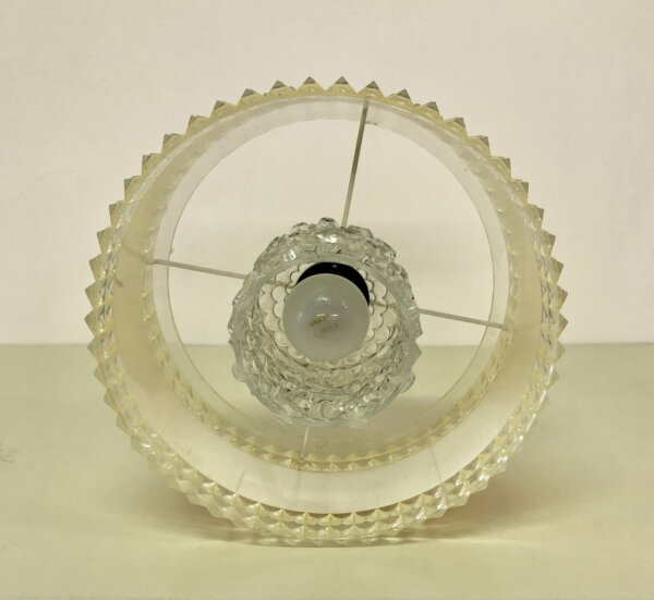 Kunststoff/ Glas Lampe 1970er, weiß, gelb, transparent, rund, Hängelampe, Deckenlampe, Space Age, Kristall, Design, Mid Century, Vintage
