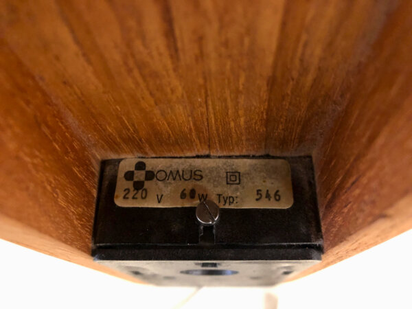 Teakholz Wandleuchte Domus 1970, Danish Design, Vintage, Wandlampe, Teak, Designklassiker, 1960, Lampenschirm, weiß, hell, Wolle, gewebt