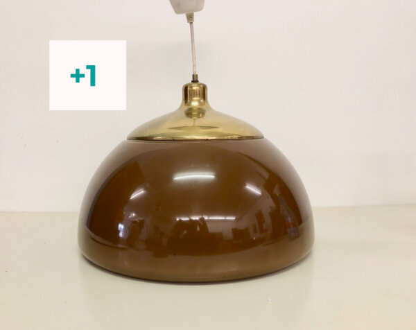 Space Age Deckenleuchte 1970's, rund, braun, weiß, Messing, Kunststoff, Hängelampe, Küchenlampe, Vintage, Mid Century, Design, 1950, 1960