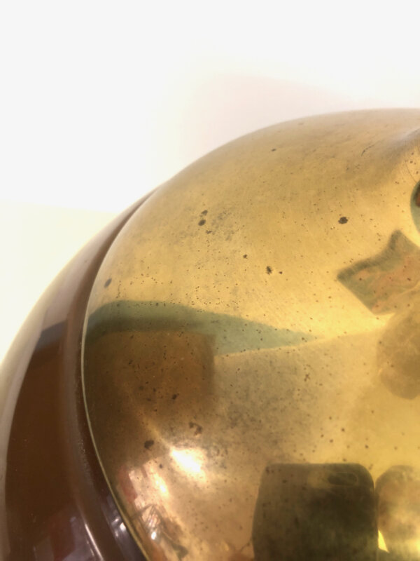 Space Age Deckenleuchte 1970's, rund, braun, weiß, Messing, Kunststoff, Hängelampe, Küchenlampe, Vintage, Mid Century, Design, 1950, 1960