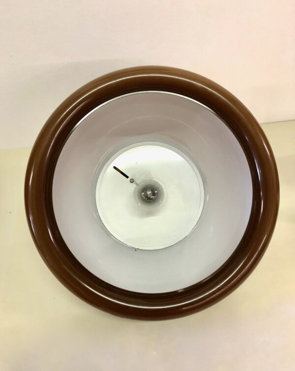 Space Age Deckenleuchte 1970's, rund, braun, weiß, Messing, Kunststoff, Hängelampe, Küchenlampe, Vintage, Mid Century, Design, 1950, 1960
