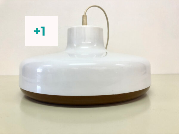 Space Age Küchenlampe 1970's, Kunststoff, rund, weiß, braun, Deckenleuchte, Hängelampe, Mid Century, Vintage, Design, Mid Century, UFO