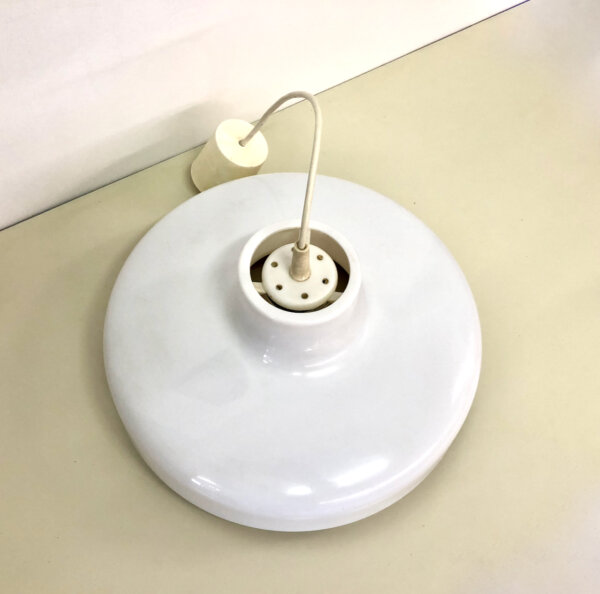 Space Age Küchenlampe 1970's, Kunststoff, rund, weiß, braun, Deckenleuchte, Hängelampe, Mid Century, Vintage, Design, Mid Century, UFO