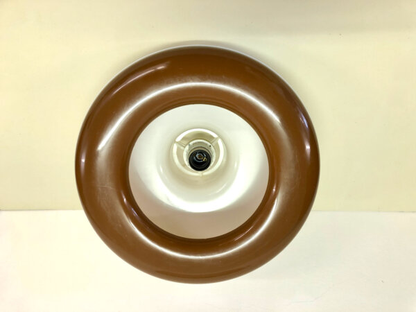 Space Age Küchenlampe 1970's, Kunststoff, rund, weiß, braun, Deckenleuchte, Hängelampe, Mid Century, Vintage, Design, Mid Century, UFO
