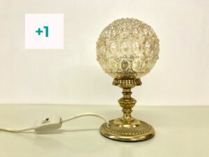 Mid Century Tischlampe, Messing, Glaskugel, Kristallglass, Nachtischlampe, Kugellampe, Vintage, 1950, 1960, 1970, Klassiker, Lampe