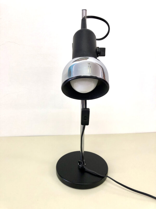 Vintage Schreibtischlampe 1970's, Mid Century, Chrom, schwarz, höhenverstellbar, schwarzer Tellerfuß, Architekt, Lampe, Tischlampe, 1960