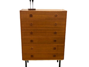Vintage Teak Highboard 1970's, Kommode, 6 Schubladen, Teakholz, Sideboard, Schrank, Flurkommode, Danish Design , Designklassiker, Mid Century, 1960's, Metallfüße schwarz, Made in Denmark, Skandinvian