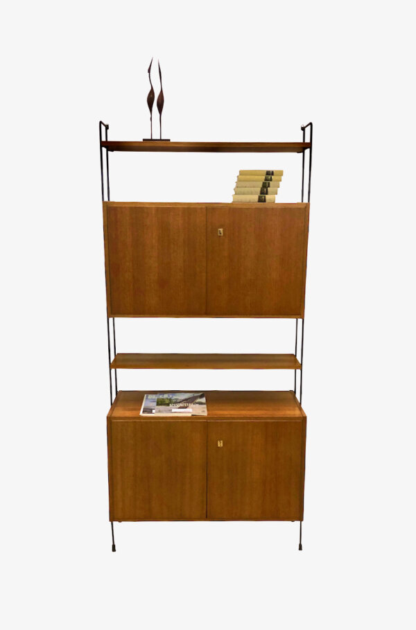 Omnia Teakholz Standregal 1960s, Hilker, Bücherregal, Wandregal, Leiterregal, String, Mid Century, Vintage, verschließbar, Schränke, Designklassiker, 1970's
