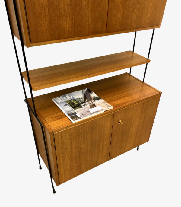 Omnia Teakholz Standregal 1960s, Hilker, Bücherregal, Wandregal, Leiterregal, String, Mid Century, Vintage, verschließbar, Schränke, Designklassiker, 1970's